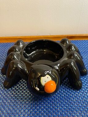 Vintage Ganz Black Ceramic Spider Candy, trinket Dish OR Candle holder
